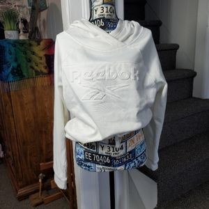REEBOK~ CREAM HOODED SWEATSHIRT WITH DRAWSTRING WAIST!